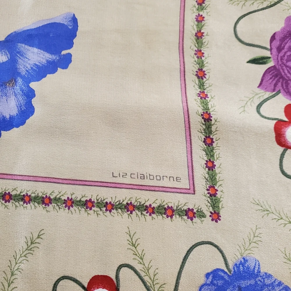 Vntg Liz Claiborne Floral Silk Scarf - Picture 6 of 9